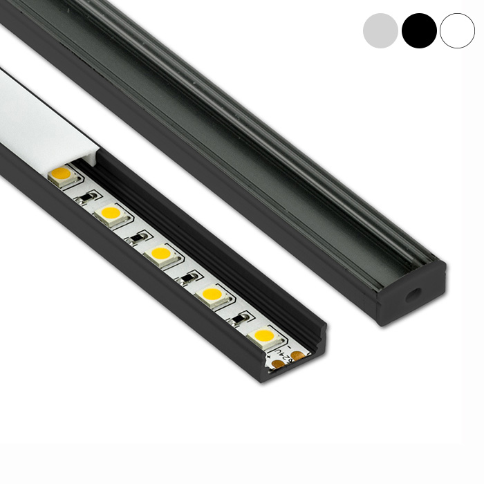 Black Extruded Aluminum Channel Profile Diffuser Lighting For 12mm Flexible LED Strip Lights